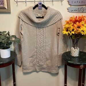 Loft Cowl Neck Sweater w/Embroidery down front. Beautiful Neckline. Sz Med.